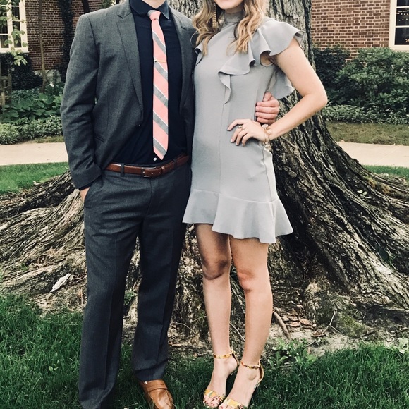 Grey London Ruffle Dress with Peplum Hem - Picture 3 of 3